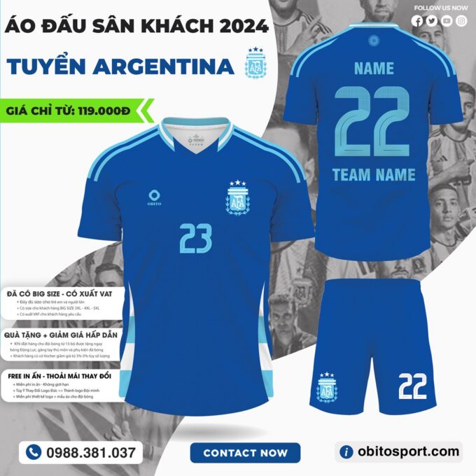 Áo Đấu Đội Tuyển ARGENTINA Sân Khách 2024 Màu Xanh