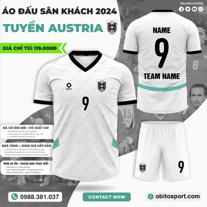Áo Bóng Đá Đội Tuyển AUSTRIA Sân Khách EURO 2024 Màu Trắng