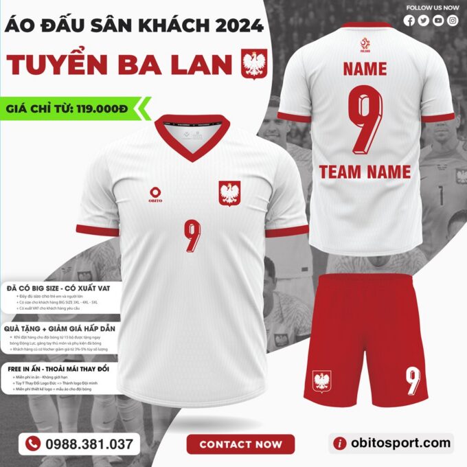 Áo Thi Đấu Đội Tuyển Ba Lan Sân Khách EURO 2024 Màu Trắng