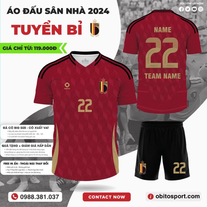 Áo Đấu Đội tuyển Bỉ Sân Nhà EURO 2024 Màu Đỏ