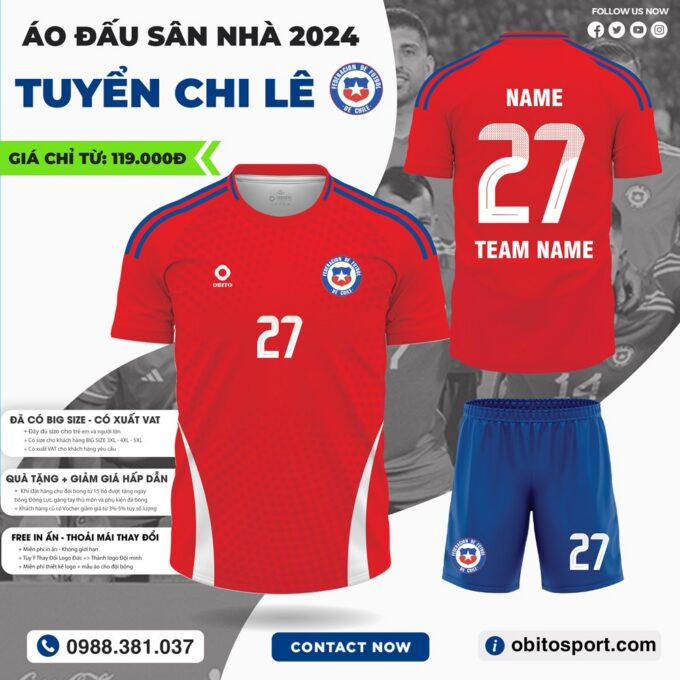 Áo Đá Banh Đội Tuyển Chi Lê Sân Nhà 2024 Màu Đỏ