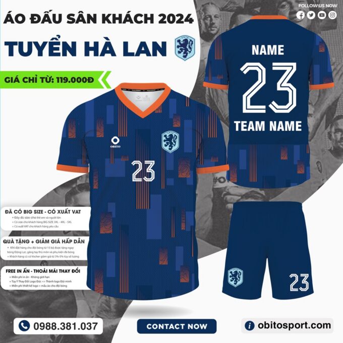 Áo Đấu Đội Tuyển Hà Lan Sân Khách EURO 2024 Màu Xanh