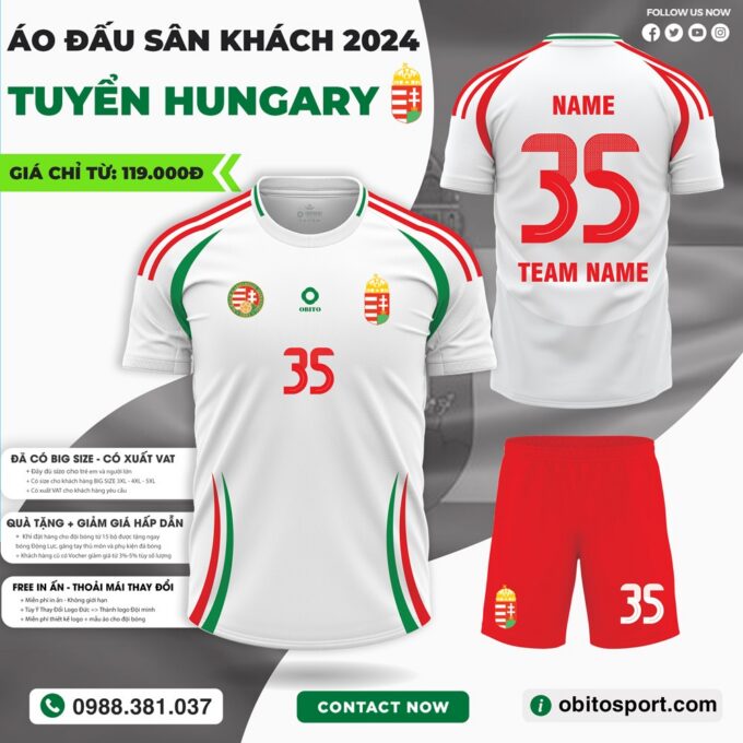 Áo Đấu Đội Tuyển HUNGARY Sân Khách EURO 2024 Màu Trắng