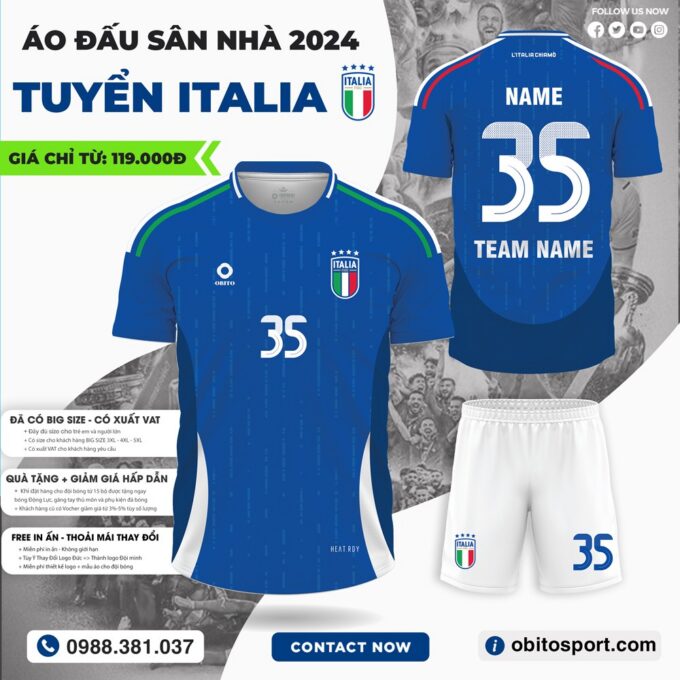Áo Bóng Đá Đội Tuyển ITALIA Sân Nhà EURO 2024 Màu Xanh
