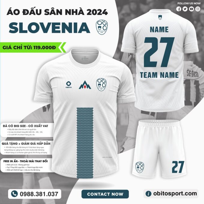 Mẫu Áo Bóng Đá Đội Tuyển SLOVENIA Sân Nhà EURO 2024 Màu Trắng