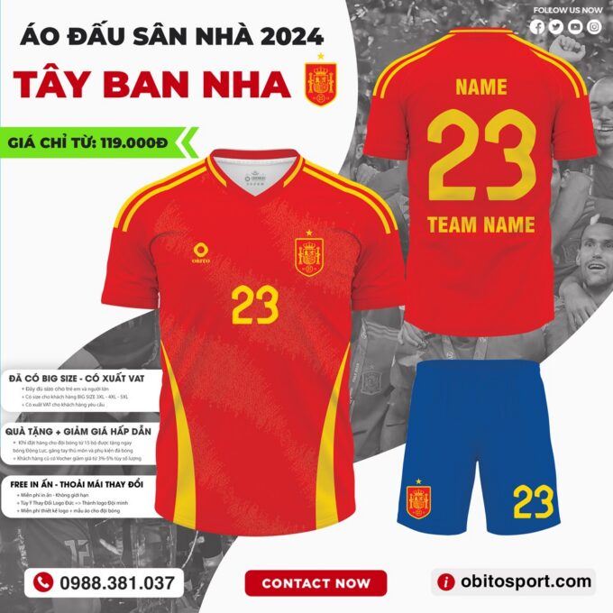 Mẫu Áo Đấu Đội Tuyển Tây Ban Nha Sân Nhà EURO 2024 Màu Đỏ
