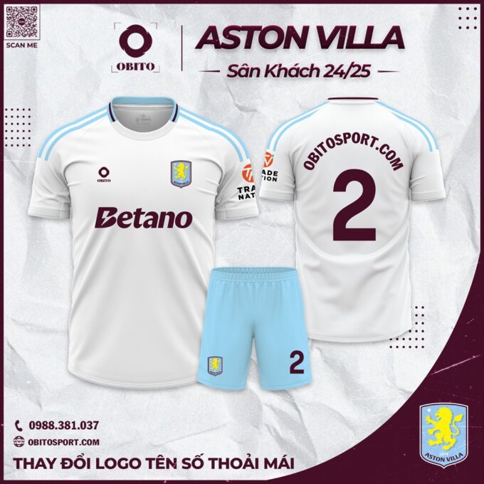 Áo Đá Banh Aston Villa Sân Khách 2024-2025 Đẹp Mắt