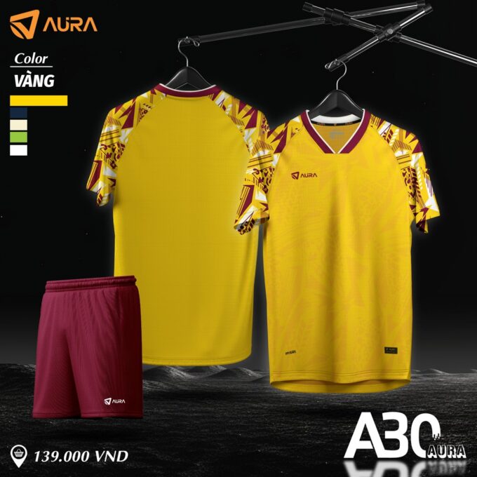 Sẵn Kho Set Bóng Đá Aura A30 Thiết Kế Không Logo Màu Vàng Siêu Rẻ