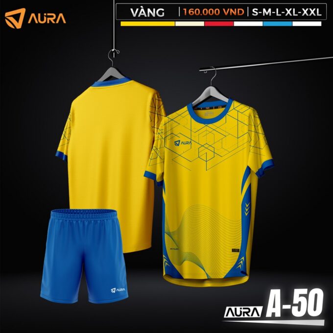 Đã Có Sẵn Quần Áo Đá Bóng Đá Aura A-50 Không Logo Màu Vàng Siêu Rẻ