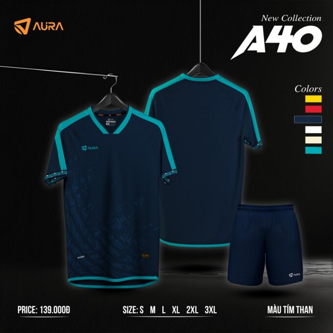 Có Sẵn Kho Áo Bóng Đá Aura A40 Thiết Kế Không Logo Màu Tím Than Mới Nhất