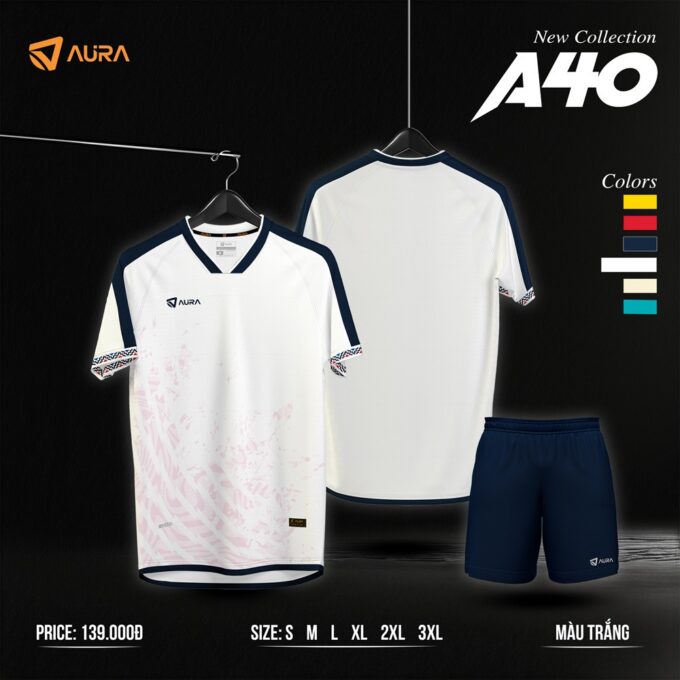 Mẫu Áo Bóng Đá Aura A40 Thiết Kế Không Logo Màu Trắng Cực Hút Mắt