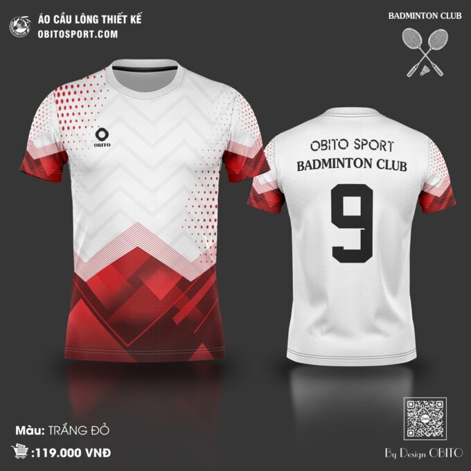 Áo Cầu Lông OBITO SPORT - BADMINTON CLUB Trắng Đỏ Năng Động