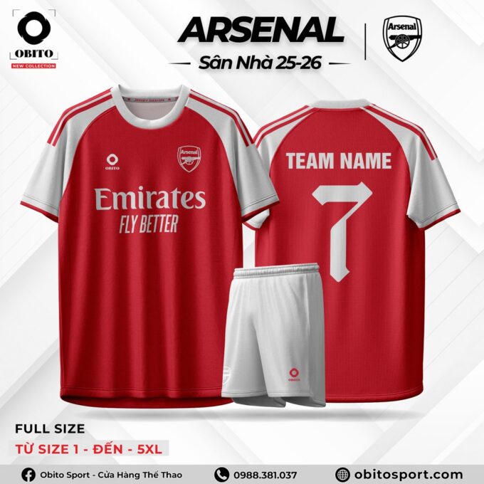Áo Đá Banh ARSENAL Sân Nhà 25-26 Mới Nhất