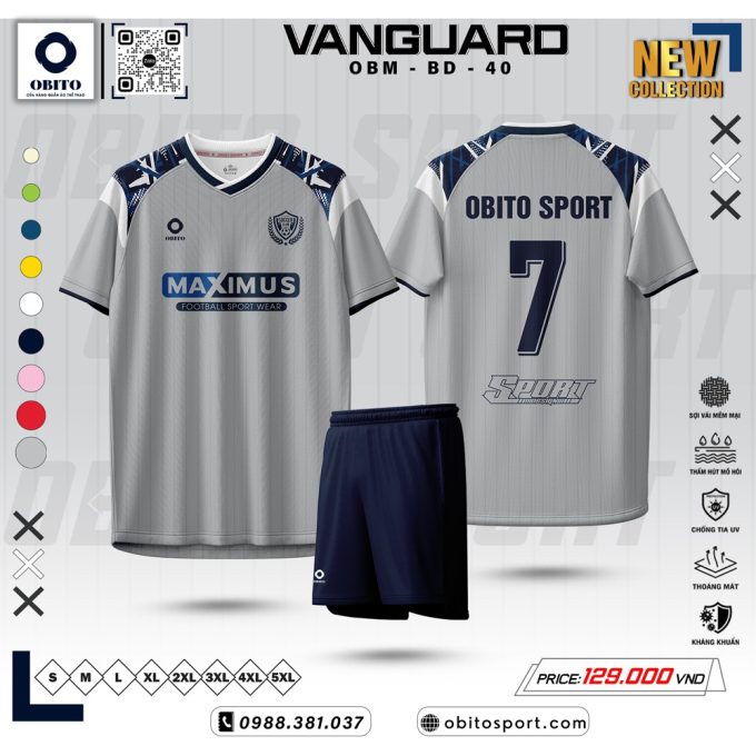Áo Bóng Đá OBM BD40 Xám – Thiết Kế Hiện Đại, Phối Navy Nổi Bật