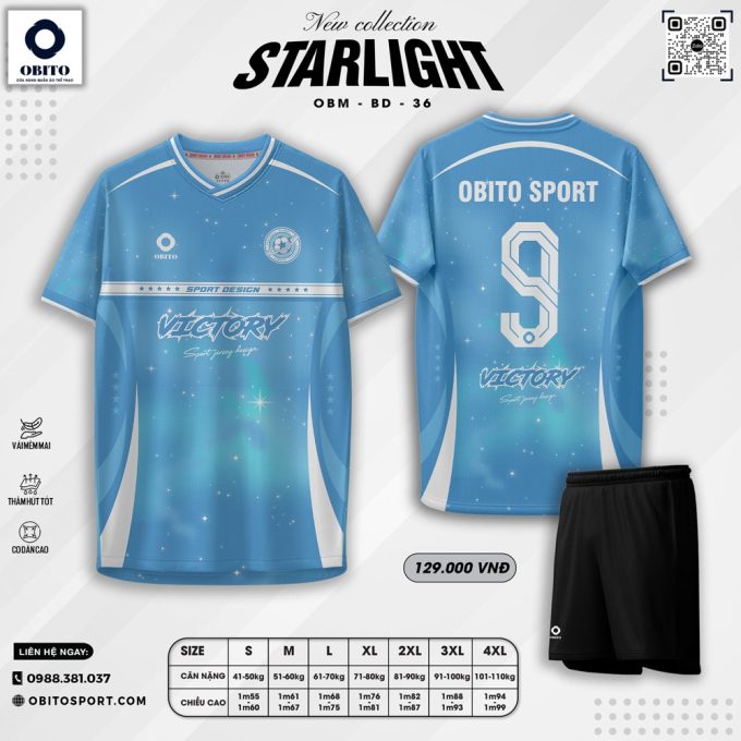 Áo bóng đá không logo OBM-36 StarLight xanh lá phối trắng, quần đen