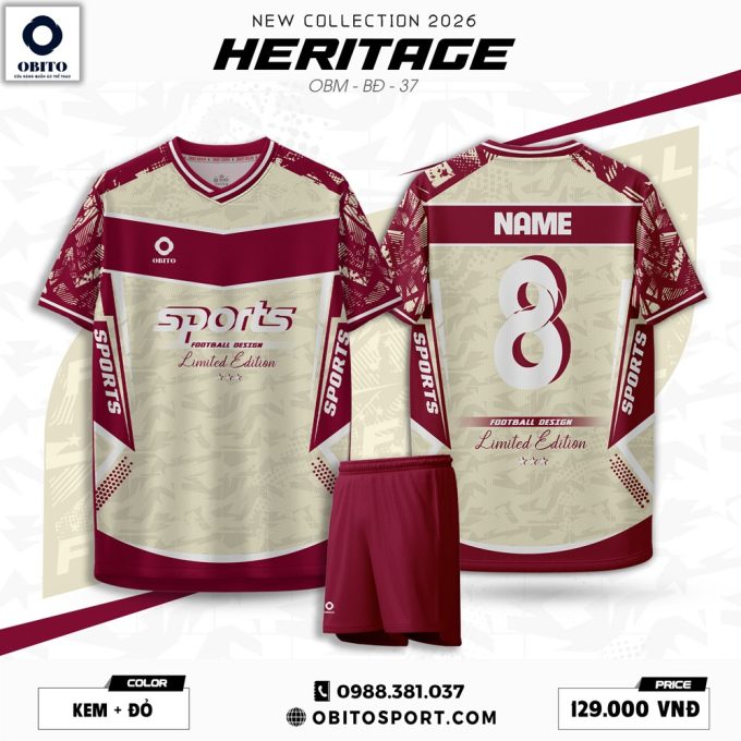 Áo Bóng Đá Heritage OBM – BD – 37 Màu Kem Đỏ Đô Thanh Lịch