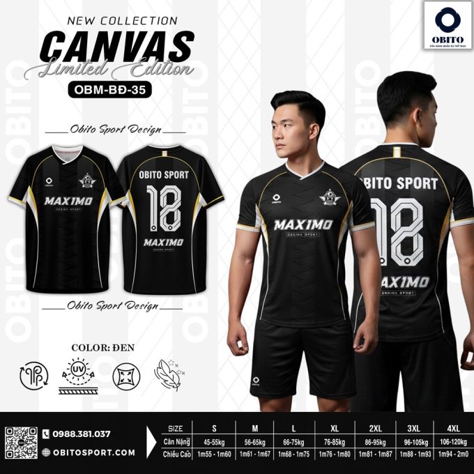 Canvas Limited Edition OBM-BD Đen – Bộ Đồ Thể Thao Viền Vàng Trắng Đẳng Cấp