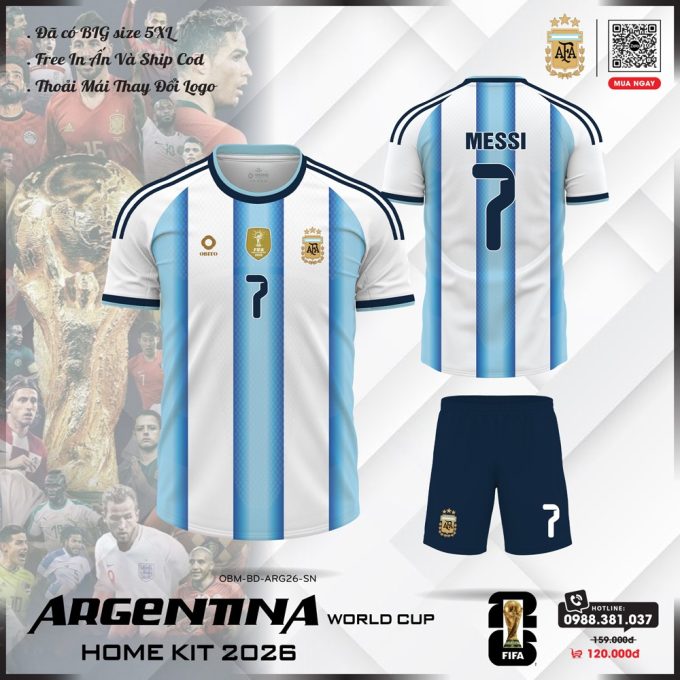 Áo Đội Tuyển Argentina 2026 Sọc Xanh Dương Trắng – Đẳng Cấp Đỉnh Cao & Cá Tính Thể Thao