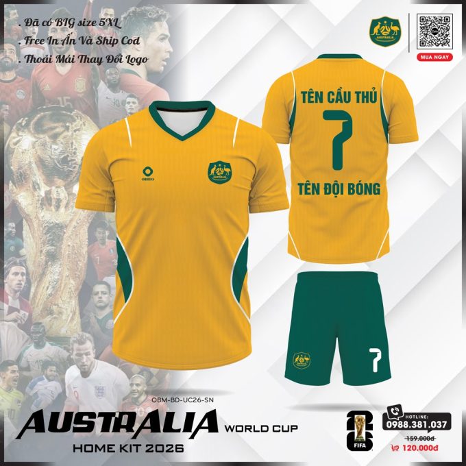 Áo Đội Tuyển Australia 2026 Sân Nhà - Vàng Xanh Lá Năng Động Cá Tính