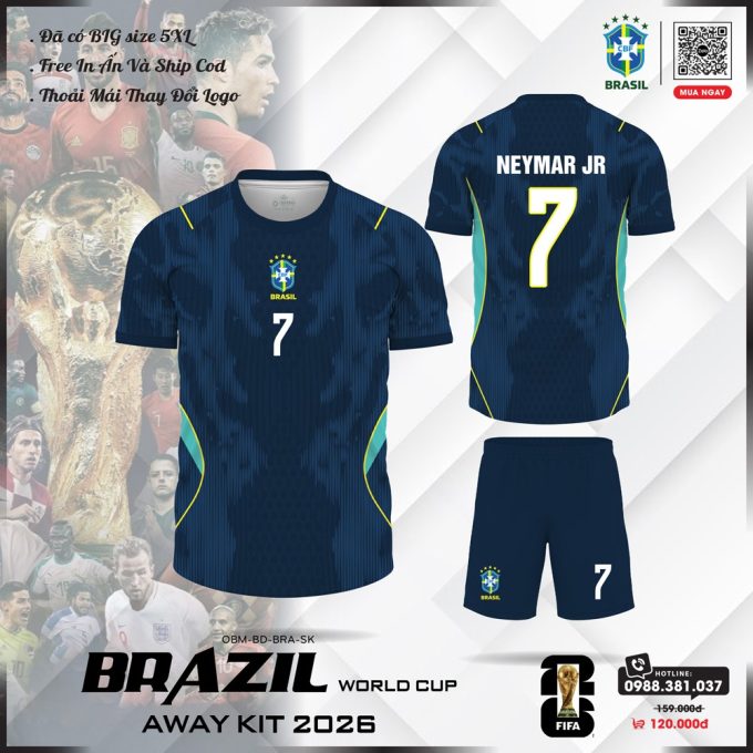 Áo Đội Tuyển Brazil 2026 Sân Khách Xanh Đậm