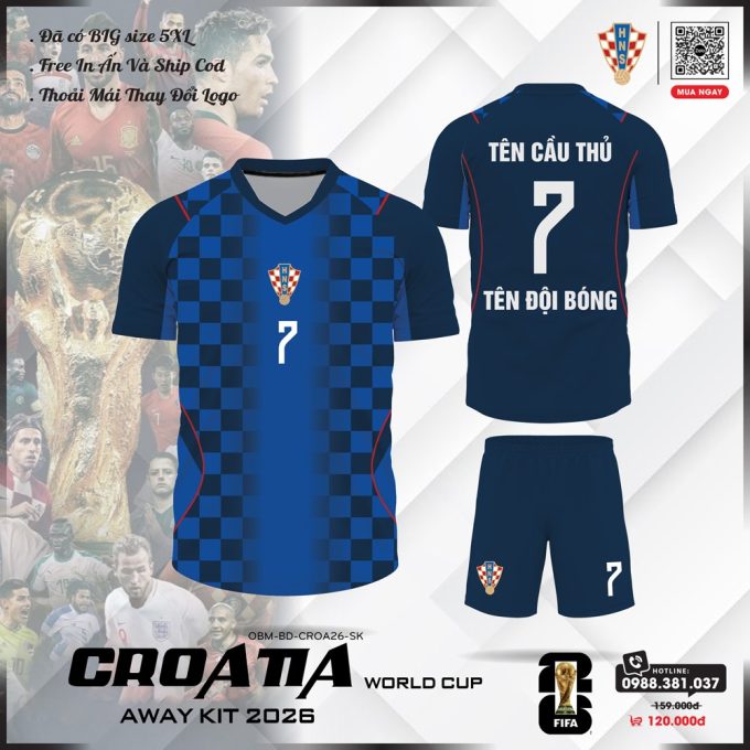 Áo Đội Tuyển Croatia 2026 Sân Khách Xanh Dương Đậm – Cá Tính Và Đậm Chất Thể Thao