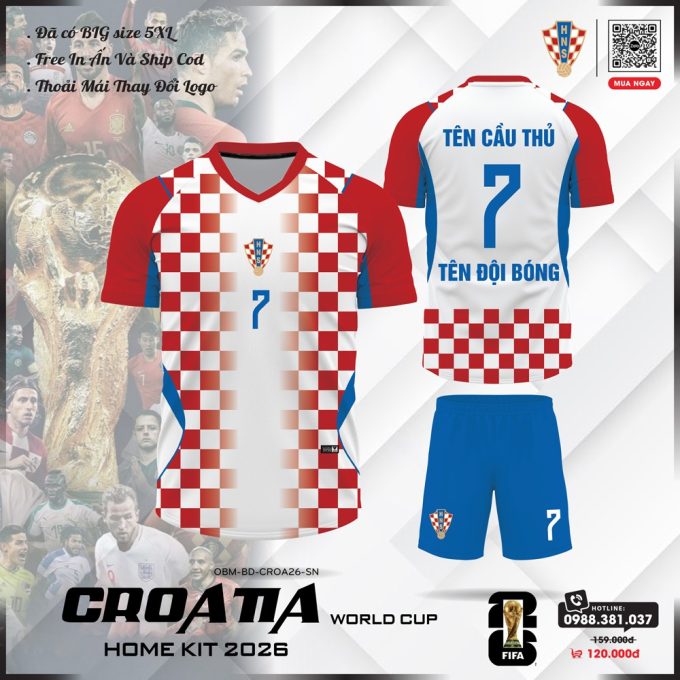 Áo Đội Tuyển Croatia 2026 Sân Nhà – Đỏ Caro Đậm Bản Sắc