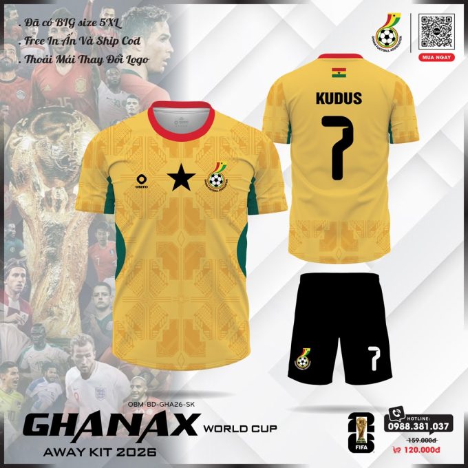 Áo Đội Tuyển Ghana 2026 Sân Khách Màu Vàng – Sức Sống Mãnh Liệt, Tinh Thần Dân Tộc