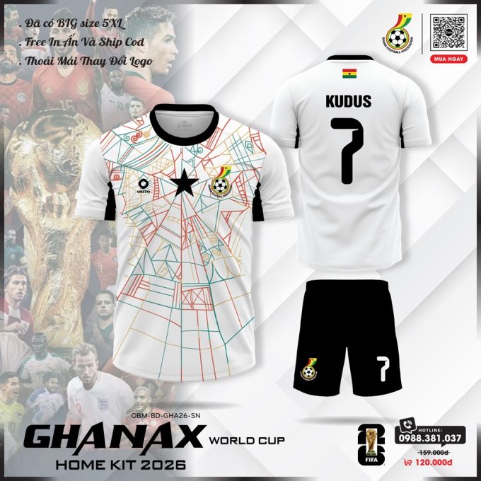 Áo Đội Tuyển Ghana 2026 Sân Nhà – Trắng Tinh Khiết, Đậm Dấu Ấn Sắc Màu