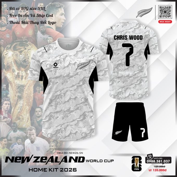 Áo Đội Tuyển New Zealand 2026 Phiên Bản SN - Trắng Đen Thể Thao Thanh Lịch