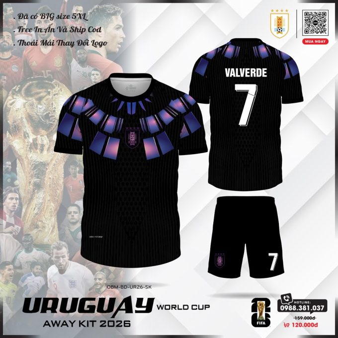 Áo Đội Tuyển Uruguay 2026 Sân Khách - Đen ánh kim