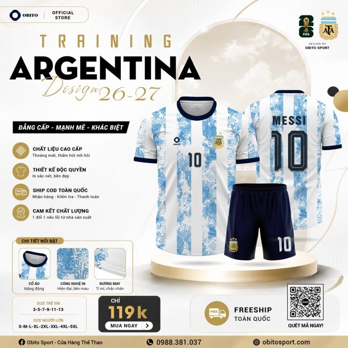 Áo Đội Tuyển Argentina Training Màu Trắng Xanh 2026