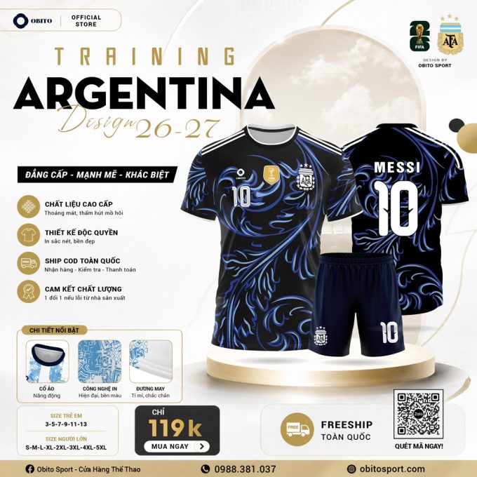 Áo Đội Tuyển Argentina Training 2026 Đẹp Tại Obito Sport