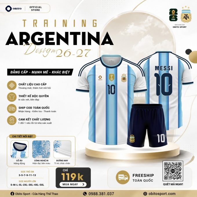 Áo Đội Tuyển Argentina Training Xanh Trắng Năng Động