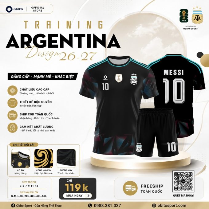 Áo Đội Tuyển Argentina Training Đen Mới Nhất