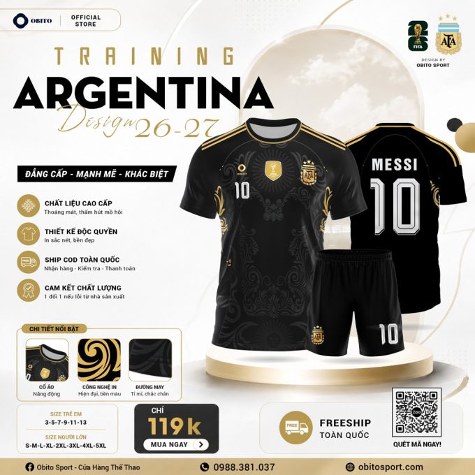 Áo Training Argentina Đen Chỉ Có Tại Obito Sport